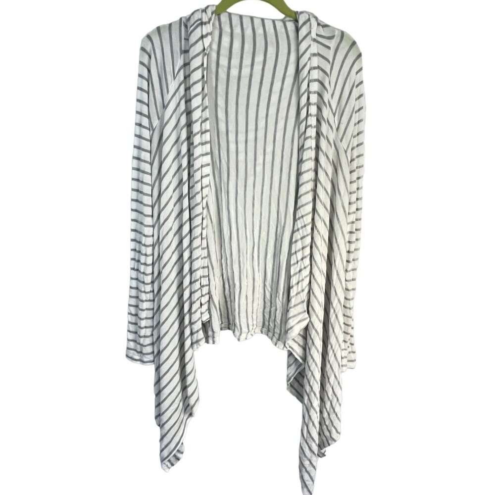 emberley cardigan striped white gray long sleeve open front thumb holes READ